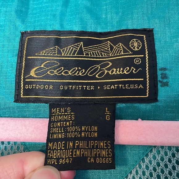 Eddie Bauer Vintage Windbreaker Rain Jacket Hidden Hood Size L Teal Vented - Picture 2 of 8